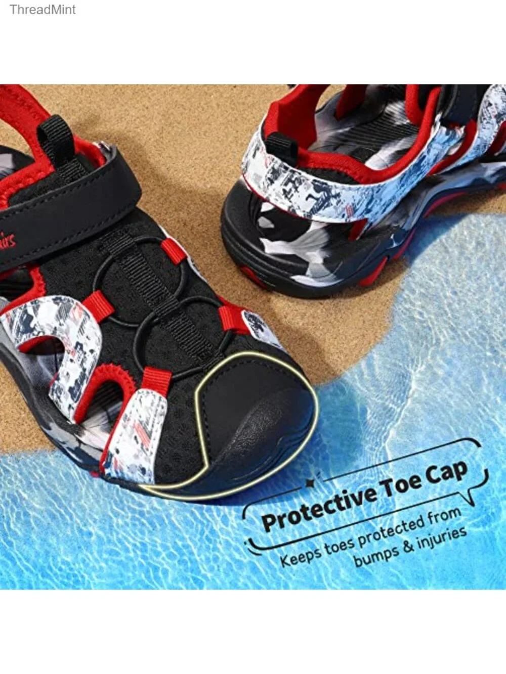 Boys Summer Water Athletic Sandals Hook & Loop Strap Non-Slip